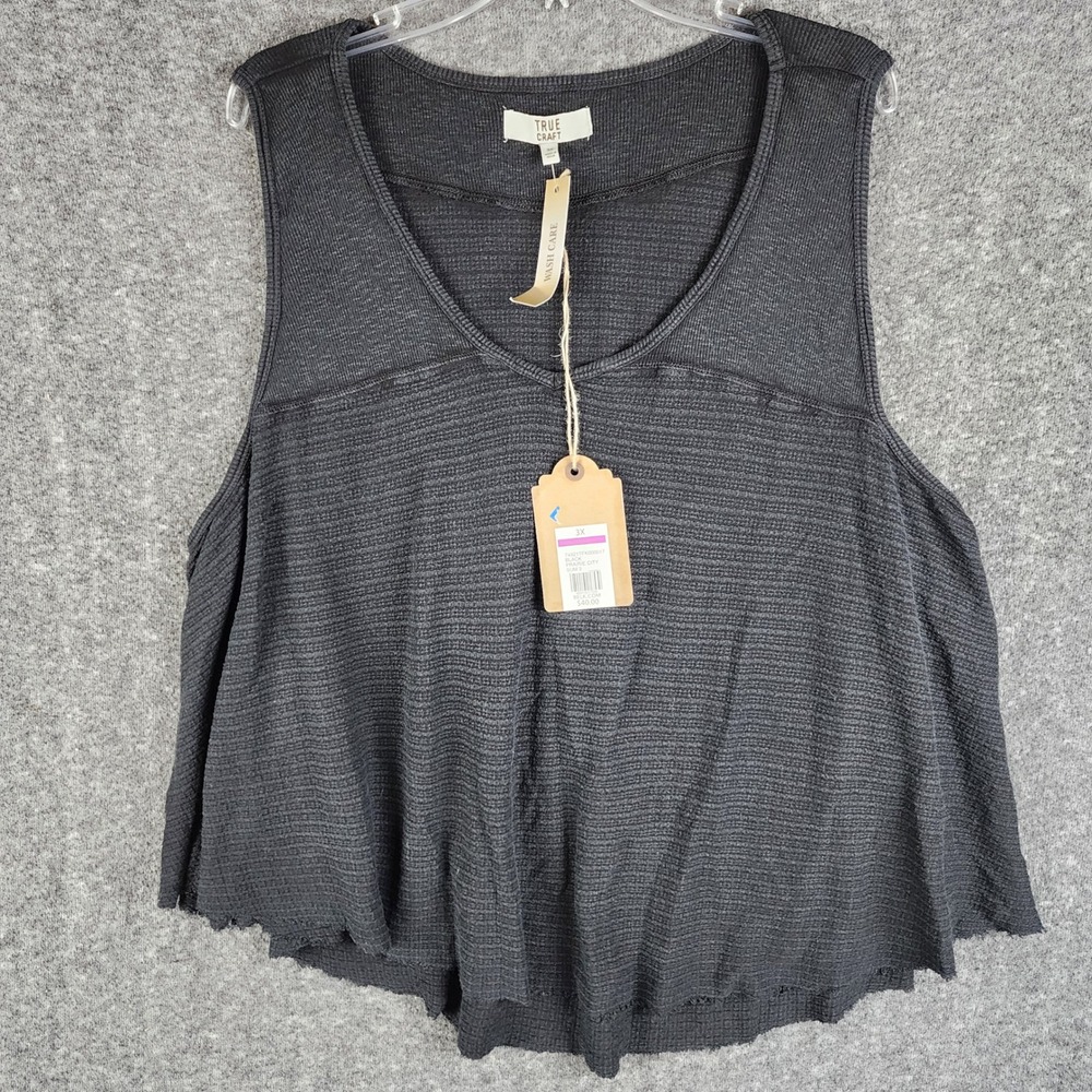True Craft Tank Top Womens 3X Prairie City Black Raw Hem NEW